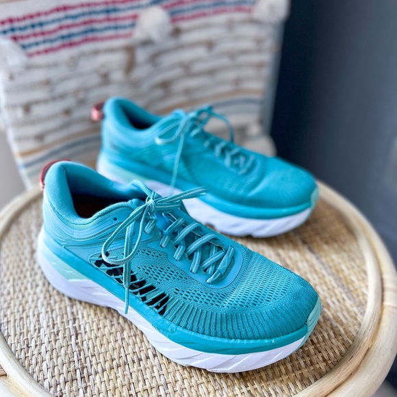 Hoka One One Shoes - Hoka One One Bondi 7 Aquarelle Eggshell Blue Road-Running Sneakers Size 8.5